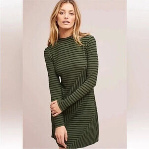 Anthropologie Hutch green and black striped long sleeve dress sz xs